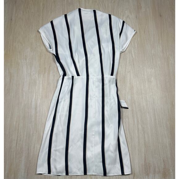 Equipment Striped Work Elegant Short Date Night Sleeve Wrap Midi Dress Medium - Picture 8 of 14